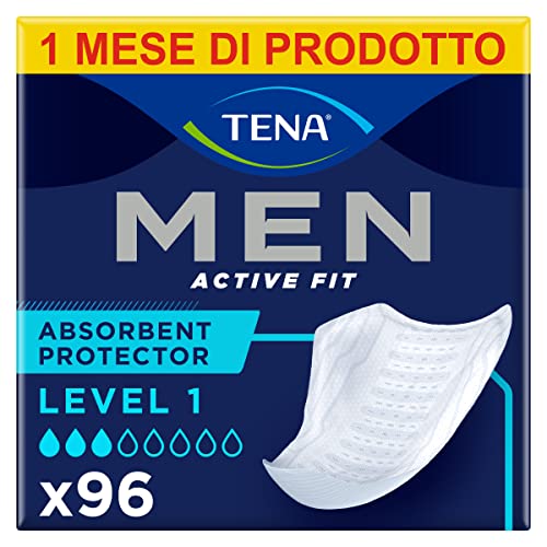 TENA MEN livello di protezione 1, Pacco Scorta Mensile - Protezioni assorbenti per perdite urinarie maschili, discreti e confortevoli, Level 1, 8 conf. x 12 pezzi
