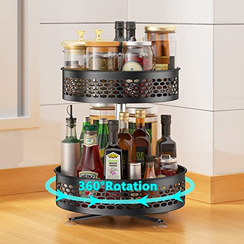 Amyzavls Portaspezie rotante a 360° Vassoio da cucina a 2 livelli Portaspezie regolabile in altezza Rack da cucina Organizzatore rotante nero