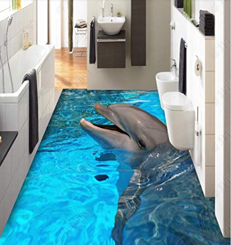 Personalizza Linoleum Pavimento Rotolo Blue Ocean Dolphin Bathroom 3D Floor-_300 * 210Cm