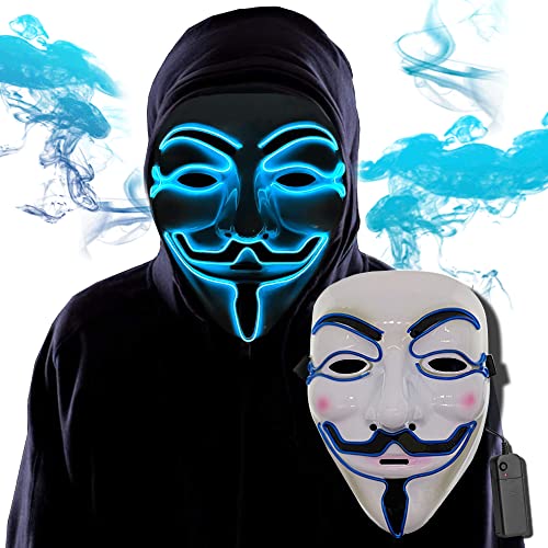 LIBRNTY Anonymous maschera,Hacker mask,V per vendetta maschera,LED Illumina la Maschere,Halloween Purge Mask,Maschera da La Notte Del Giudizio per Costume Cosplay Festa e Party di Carnevale（blu）