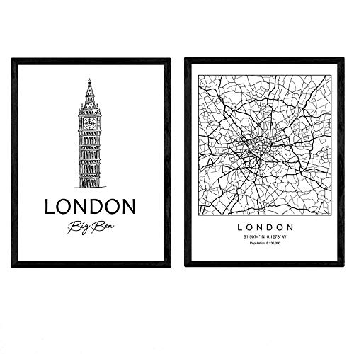 Nacnic manifesti Confezione Londra - Big Ben. Fogli con i monumenti delle città. formato A3