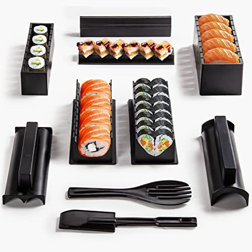 Virklyee Sushi Maker Kit 10 PCS DIY Sushi Set Sushi Making Tools 5 UnicheSushi corredo del creatore Sushi Roll Maker Stampo Facile da Usare Set di Sushi Sushi Kit (Nero)