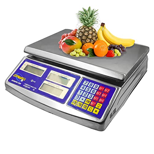 Bilancia Professionale 40 kg in Acciaio inox per prodotti alimentari a base di carne e frutta con retroilluminazione verde Display LCD ANMECS Bilancia da Banco
