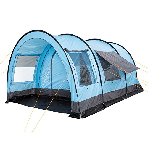 CampFeuer Tenda a tunnel per 6 persone'Relax6' | Tenda a tunnel variabile con cabina letto separabile e 5.000 mm di colonna d'acqua | Tenda a gruppo | Tenda da campeggio (azzurro/grigio)