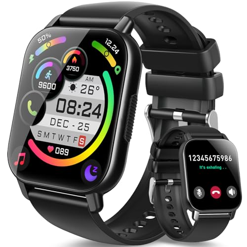 Smartwatch Uomo Donna con Effettua o Risposta Chiamate, 1.85' Orologio Smartwatch, Contapassi Sonno Cardiofrequenzimetro, 112 Modalità Sportive, IP68 Smart watch per Android IOS, Nero