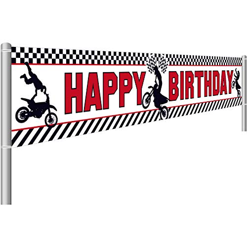 Banner di Buon Compleanno Enorme Motocross, Banner di Compleanno di Motocross Decorazione di Compleanno di Motocrossbanner di Compleanno Dirt Bike Racing, 250 x 45 cm, 98, 4 x 17,7 Pollici
