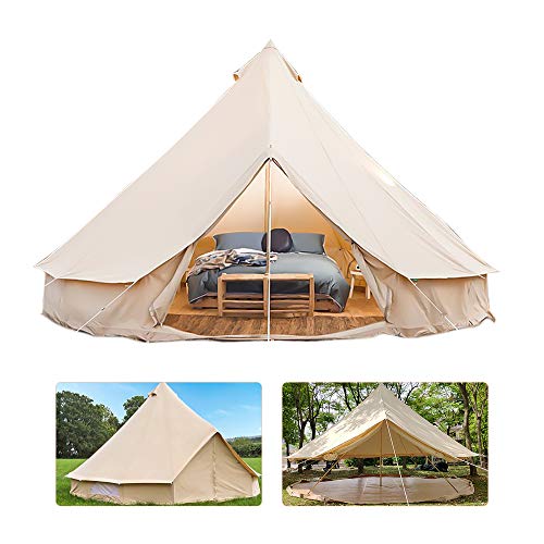 Bell Tent Glamping Tenda Yurt in tela di cotone ignifuga impermeabile per 3-12 Persone, Facile da Installare, Ideale per Campeggio e attività All'aperto, Teepee di lusso