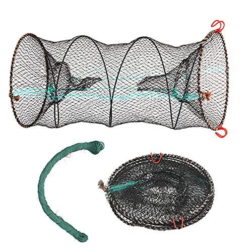 BIGKASI Rete da pesca in nylon piegata 2 pezzi Set trappola per pesci 30 * 60 cm Trappola per esche Trappola per granchi Trappola per pesci con linea intrecciata Accessori per la pesca