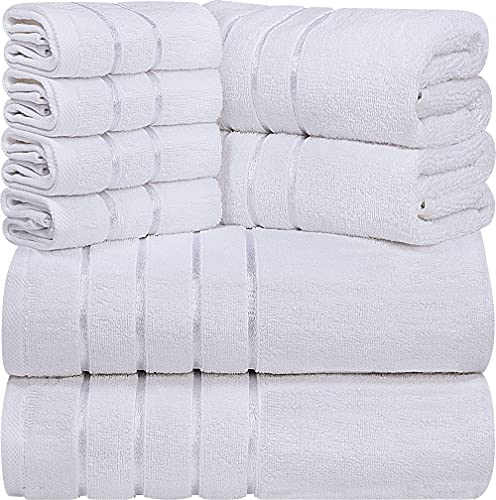 Utopia Towels - Asciugamani Bianchi Set 8 - Pezzo, Asciugamani a Strisce di Viscosa - 600 gsm Ring Spun Cotton - Asciugamani Altamente assorbenti (Confezione da 8)