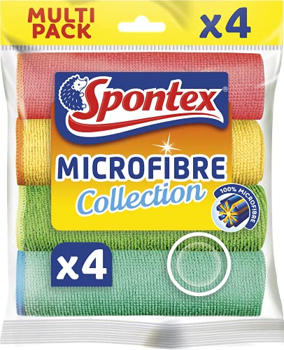 Spontex Microfibra x4, Arancione, Giallo, Azzurro, Fucsia