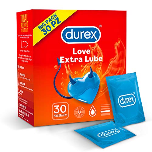 Durex Love Extra Lube Preservativi Extra Lubrificati, 30 Profilattici, Esclusiva Online