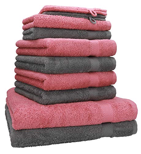 Betz Set di 10 Asciugamani Premium 2 Asciugamani da Doccia 4 Asciugamani 2 Asciugamani per Ospiti 2 Guanti da Bagno 100% Cotone Colore Rosa Antico e Grigio Antracite