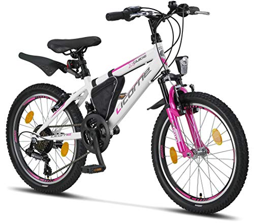 Licorne - Mountain bike per bambini, uomini e donne, con cambio a 21 marce, Bambini, bianco/rosa, 20