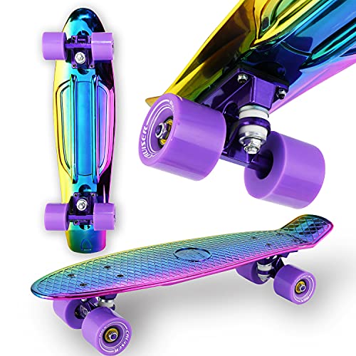 WeLLIFE Skateboard Mini Cruiser RGX Olografico Cromato Multicolore Skate 22â€� 56cm per Giovani Ragazzi Adulti, Ruote Luminose PU 78A con Cuscinetti ABEC-7RS