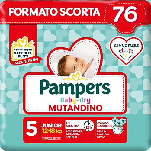 Pampers Baby Dry Mutandino Junior, 76 Pannolini, Taglia 5 (12-18 Kg)