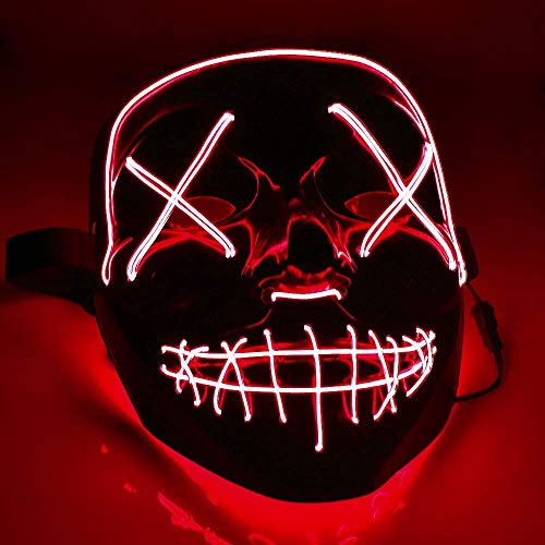 TK Gruppe Timo Klingler Maschera horror a LED rossa - come da Purge con effetti di luce 3X, controllabili, per Halloween come costume per uomini e donne