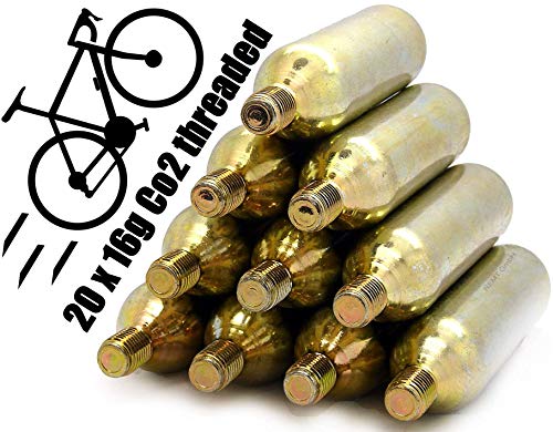 NEMT 20 Cartucce di CO2 16 Grammi per Bicicletta Unisex-Adulto filettato in Acciaio Cartucce
