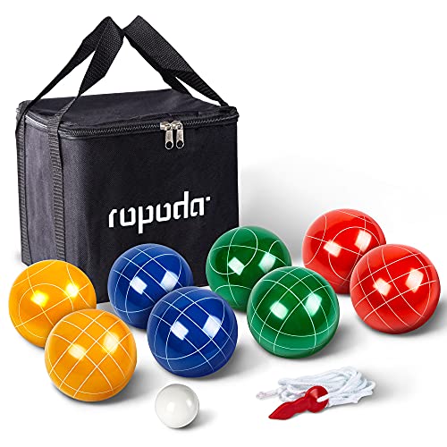 Ropoda - Set per gioco di bocce con 8 bocce da 90 mm, custodia e corda di misurazione per cortile, prato, spiaggia e altro (per 4-8 persone)