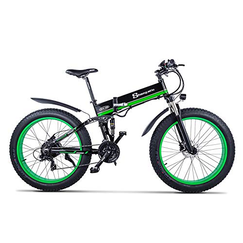 XXCY Bicicletta elettrica da Uomo E-Bike Fat Snow Bike 1000W-48V-13Ah Li-Batteria 26 * 4.0 Mountain Bike MTB Shimano 21-velocità Freni a Disco Intelligent Electric Bike (01verde)