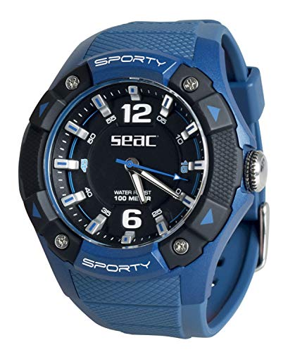 SEAC Sporty, Orologio Lifestyle all'Acqua 100 mt, Resistente Cinturino in Gomma Unisex Adulto, Blu, Standard
