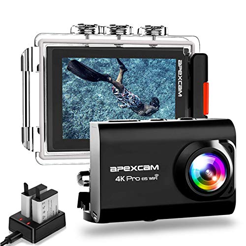Apexcam Action Cam Pro【Aggiornato】4K 20MP Fotocamera EIS WIFI 2 Pollici Ultra HD Impermeabile 40M Sott'acqua con Mic Esterno 2.4G Telecomando 170°Grandangolare due 1200mAh Batterie e il Kit Accessori