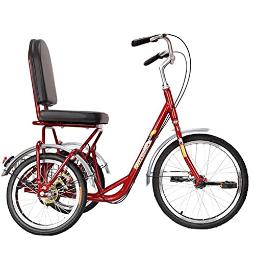 Bicicletta a tre ruote lusso, bici a tre ruote con schienale regolabile, triciclo adulti, bicicletta rossa attività ricreative, shopping, bici donna uomo