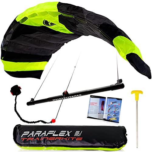 Wolkenstürmer Paraflex Trainer 3.1 Azione Kite Neon Green - Tappetino di Governo 3 Linee Trainer per Mountainboarding