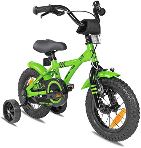 Prometheus bicicletta bambini 3-5 anni da 12 Pollici per Bambino e Bambina con rotelle e contropedale BMX Modello 2021 in Verde e Nero