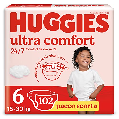 Huggies Pannolini Ultra Comfort, Taglia 6 (16-30 Kg), Confezione da 102 Pannolini
