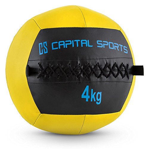 Capital Sports Wallba - Palla Medica, Wall Ball, Med Ball, Palle Mediche in Similpelle, 4 kg, Giallo