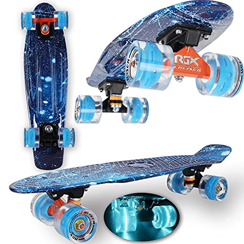 WeLLIFE Skateboard Mini Cruiser Serie RGX Skate 22' 56cm per Bambini Ragazzi Adulti, Skateboard con Ruote Luminose PU 78A Cruiser con Luci Multicolore Flash LED Cuscinetti ABEC-7