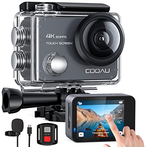COOAU Action Cam Nativo 4K 60fps 20MP Touch Screen Wi-Fi videocamera con Zoom 8X Nuova EIS Anti-Shake, Custodia fotocamera subacquea Impermeabile 40m, Regolabile Microfono Esterno, 2x1350mAh Batterie