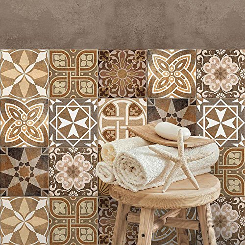 RE-COVERTILES - Adesivi per Piastrelle Bagno e Cucina 24 Pz 10x10 cm - PS00146 Decorazione murale in PVC impermeabile mattonelle mosaico stile cementine Azulejos