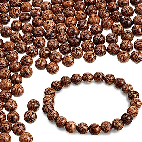 HICARER 500 Pezzi Perline di Legno Marrone Scuro Assortiti Perline Africane Naturali Rotonde in Legno Sciolto per Bracciali e Gioielli Fabricazione, 8 mm